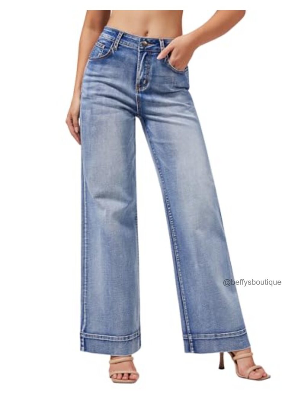 Wide Leg Stretch Denim Jeans High Rise 5-Pocket Baggy Fit